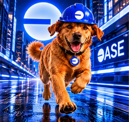 BaseDog mascot wearing a blue Base helmet and matching pendant